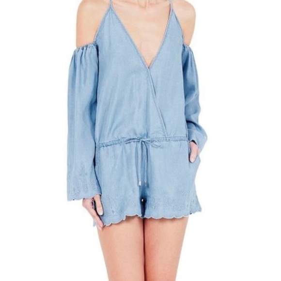 NWT SASS & BIDE Laugh Loud Embroidered Denim Romper Jumper Shorts Size 38 - Picture 1 of 4